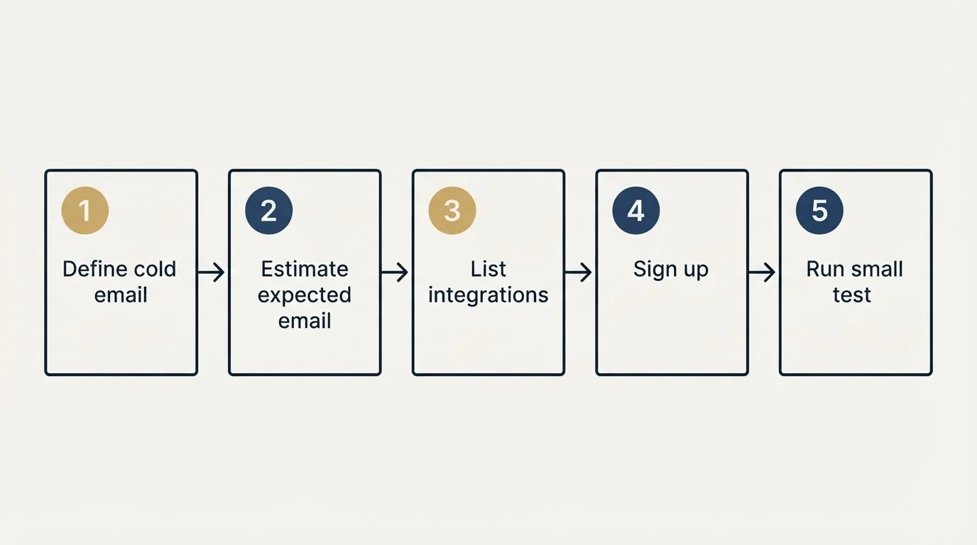 Step sequence: Getting Started Checklist (Define cold email, Estimate expected email, List integrations, Sign up)