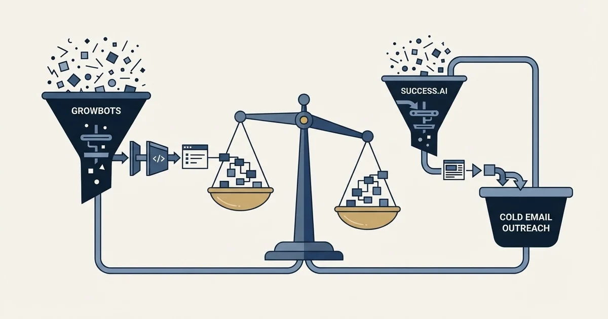Editorial illustration for Growbots vs Success.ai