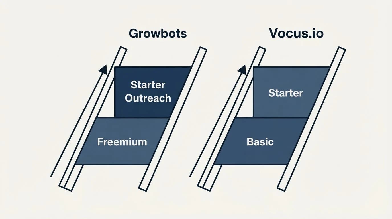 Pricing ladder: Pricing Comparison (Growbots, Vocus.io, Freemium, Basic)