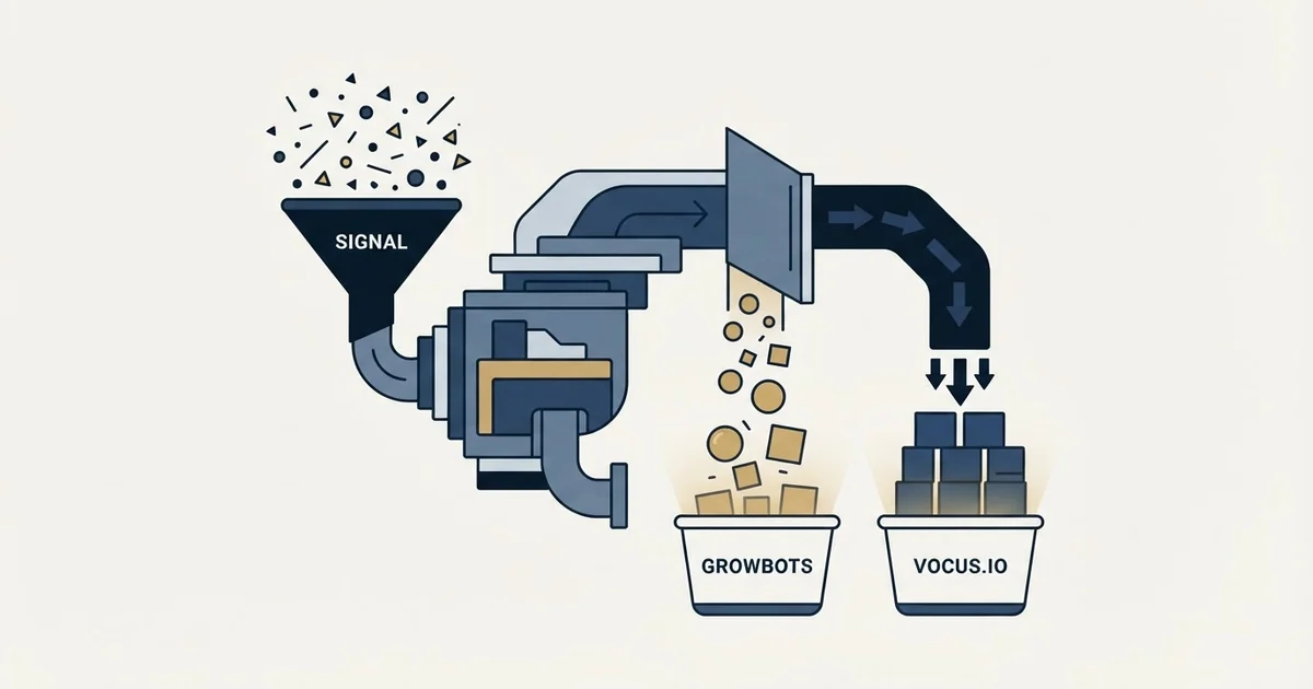 Editorial illustration for Growbots vs Vocus.io