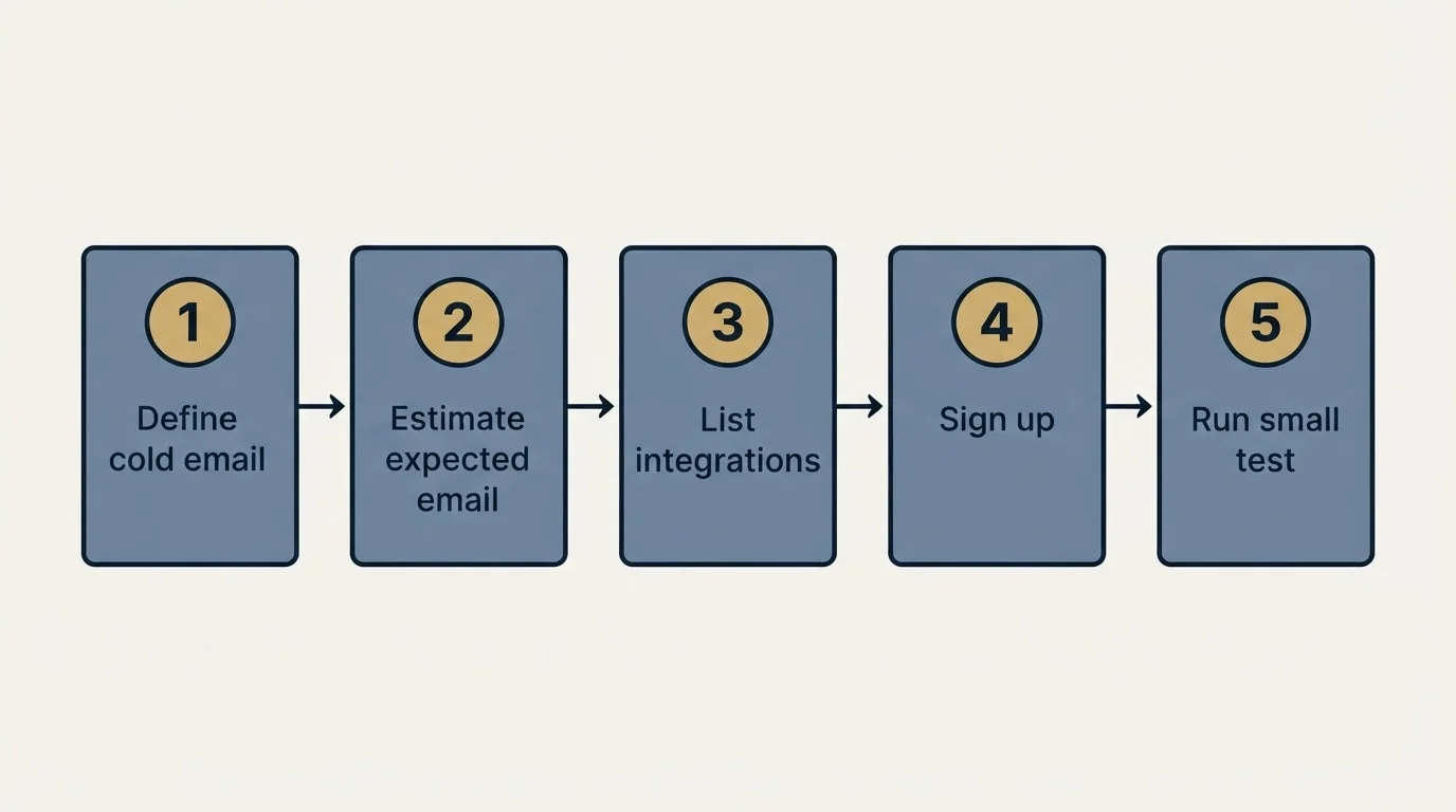 Step sequence: Getting Started Checklist (Define cold email, Estimate expected email, List integrations, Sign up)