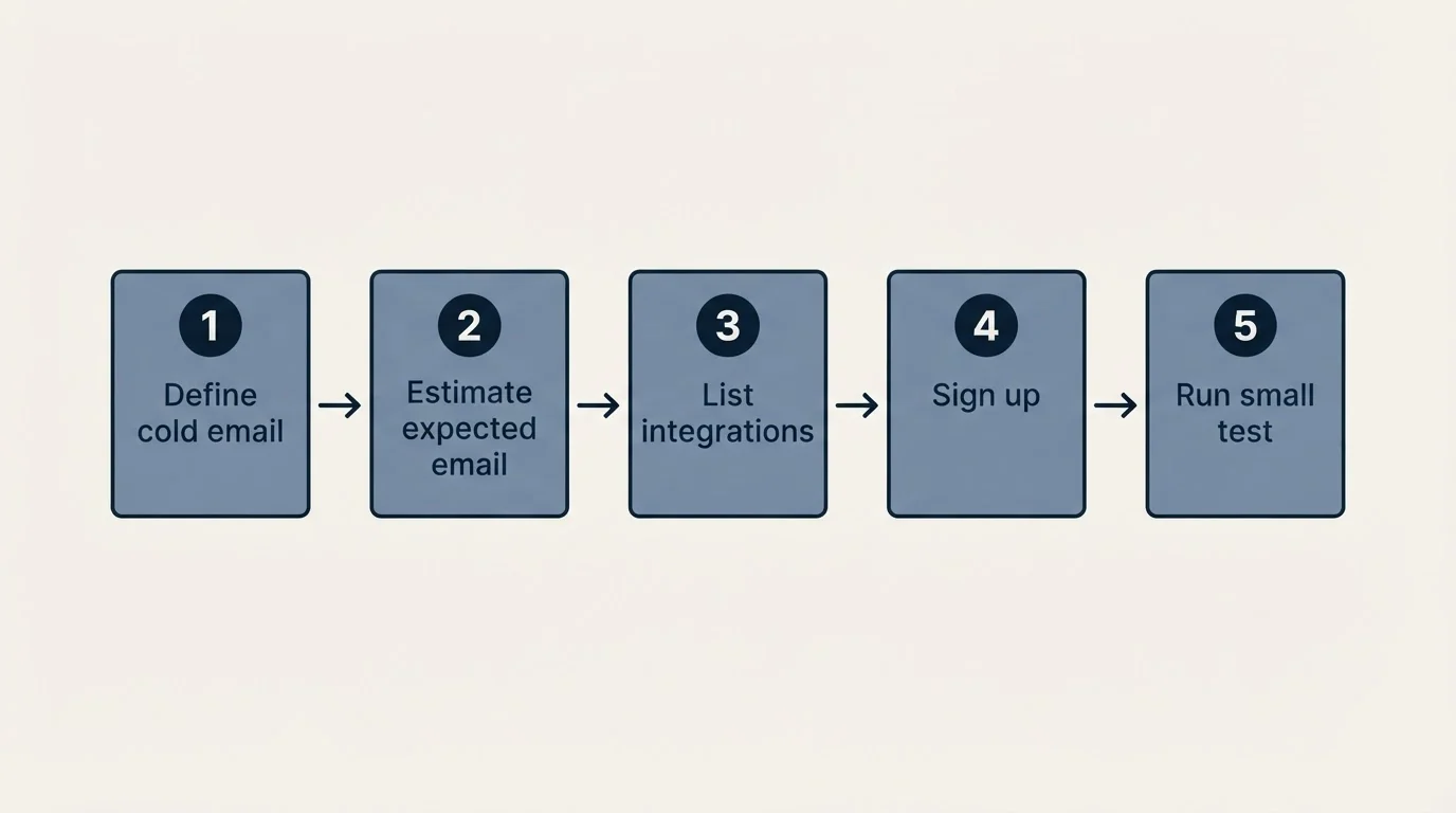 Step sequence: Getting Started Checklist (Define cold email, Estimate expected email, List integrations, Sign up)