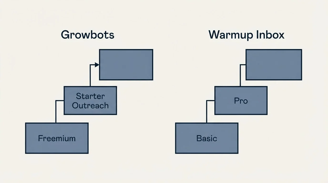 Pricing ladder: Pricing Comparison (Growbots, Warmup Inbox, Freemium, Basic)