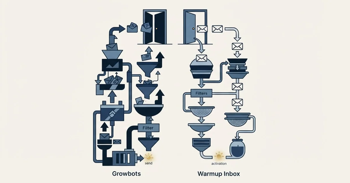 Editorial illustration for Growbots vs Warmup Inbox