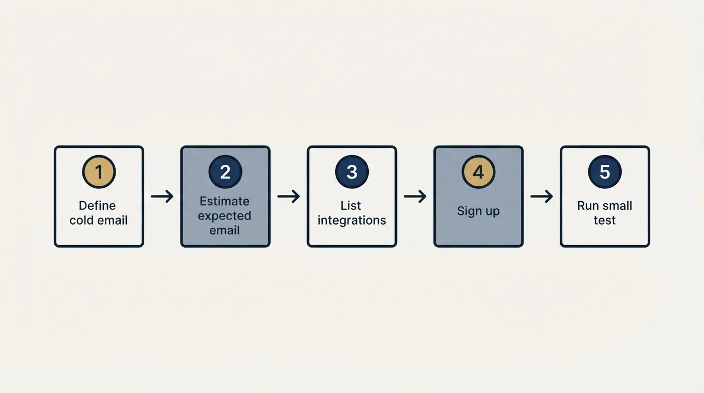 Step sequence: Getting Started Checklist (Define cold email, Estimate expected email, List integrations, Sign up)