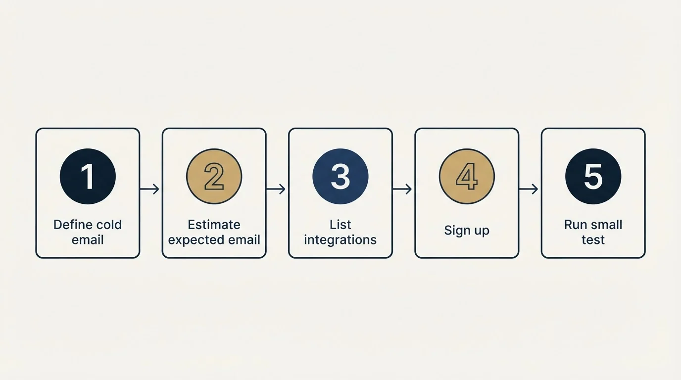 Step sequence: Getting Started Checklist (Define cold email, Estimate expected email, List integrations, Sign up)