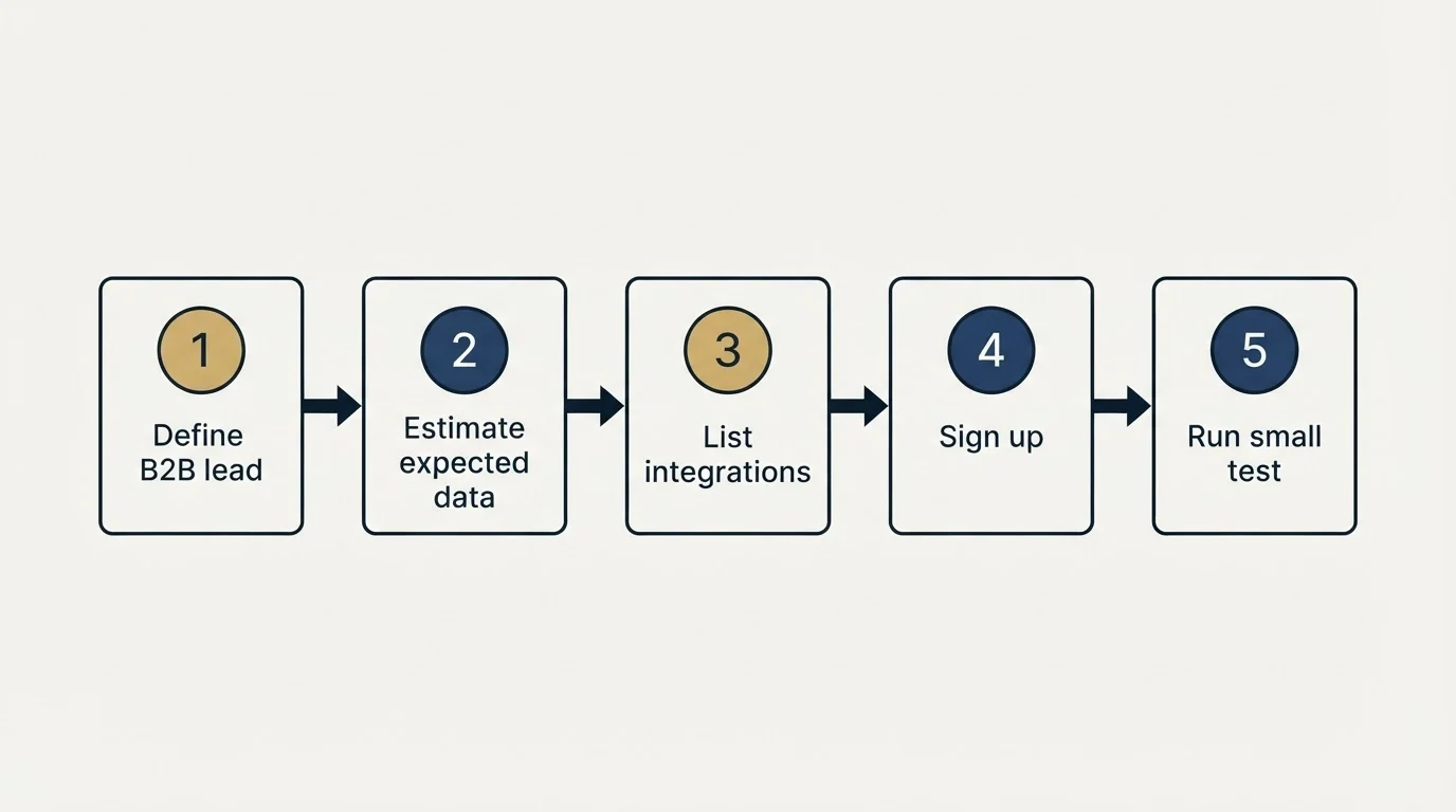 Step sequence: Getting Started Checklist (Define B2B lead, Estimate expected data, List integrations, Sign up)