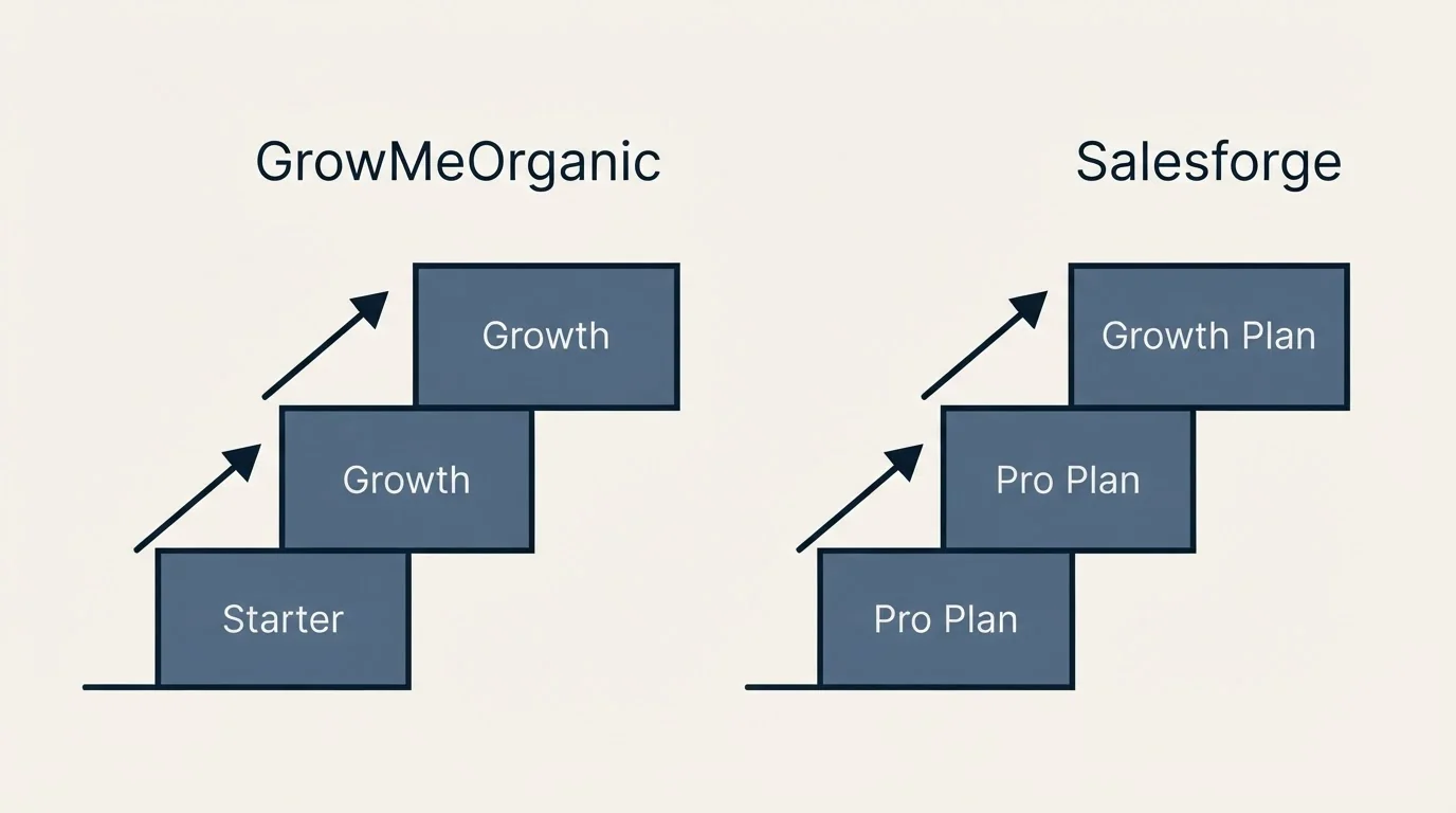 Pricing ladder: Pricing Comparison (GrowMeOrganic, Salesforge, Starter, Pro Plan)