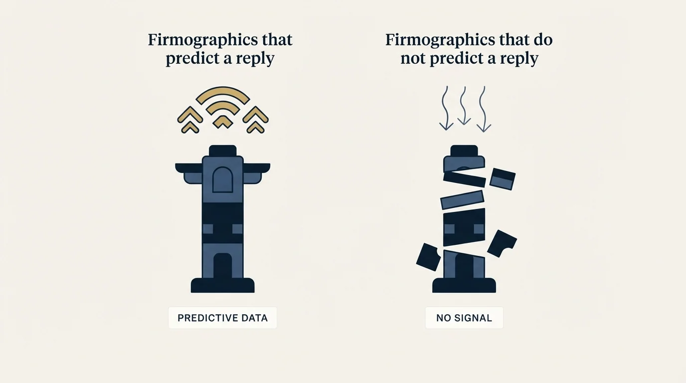 Section illustration: Firmographics that predict a reply, and the ones that do