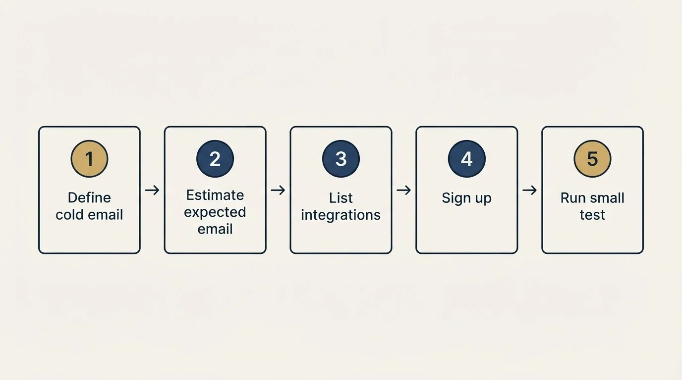 Step sequence: Getting Started Checklist (Define cold email, Estimate expected email, List integrations, Sign up)