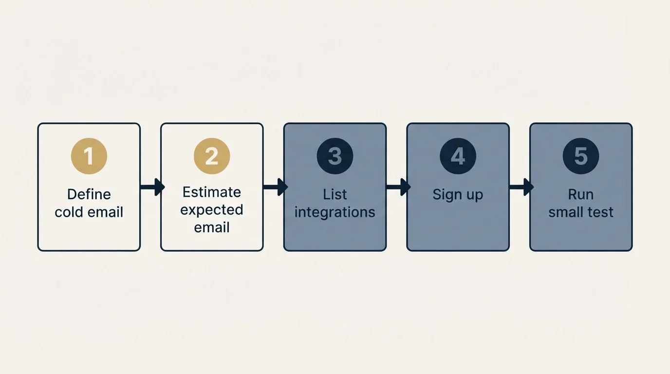 Step sequence: Getting Started Checklist (Define cold email, Estimate expected email, List integrations, Sign up)