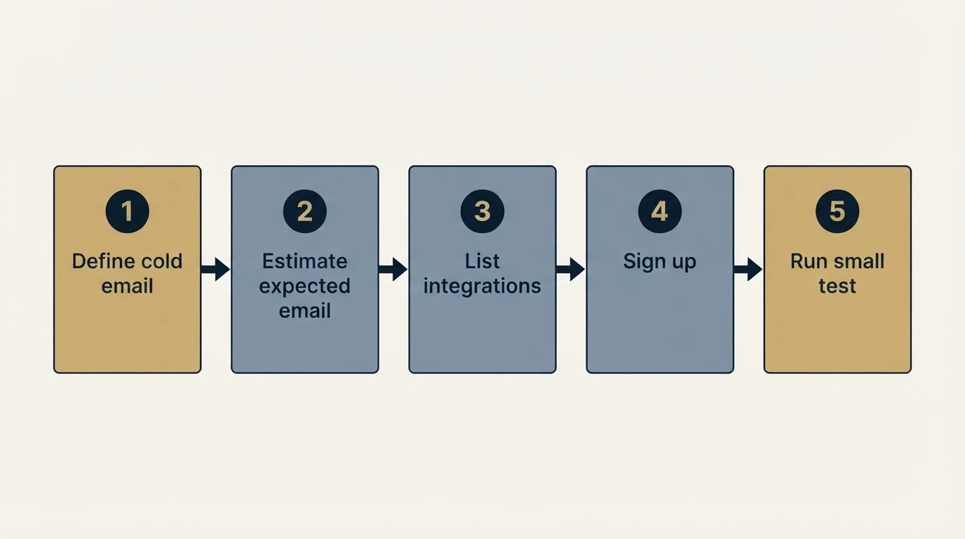 Step sequence: Getting Started Checklist (Define cold email, Estimate expected email, List integrations, Sign up)