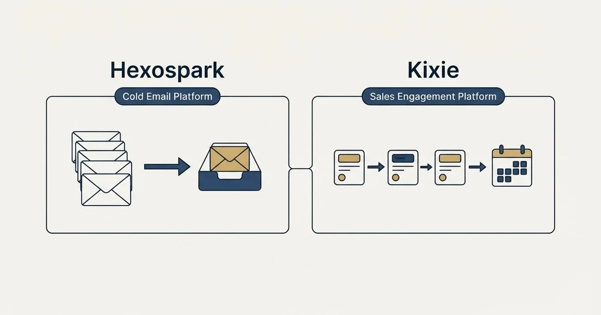 Side-by-side panels: Hexospark vs Kixie (Cold Email Platform, Sales Engagement Platform)