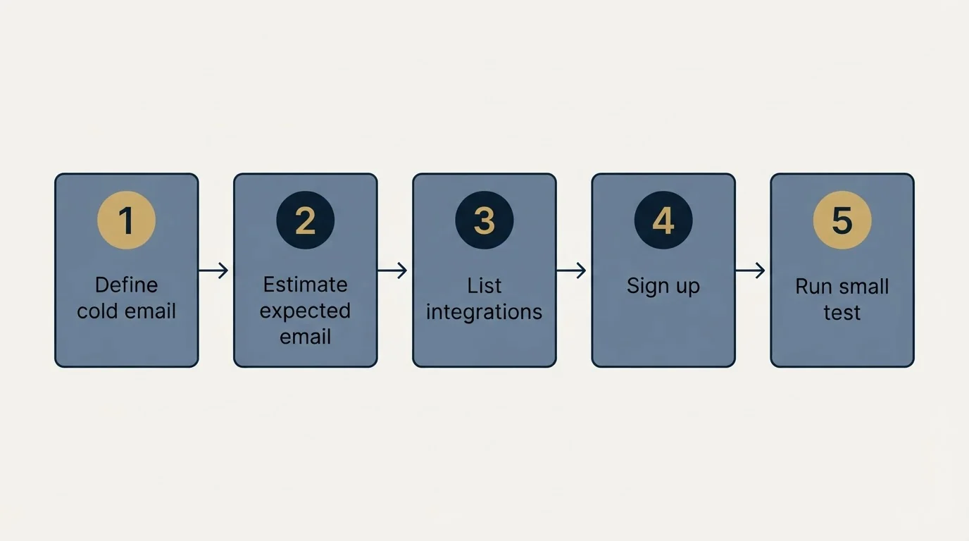 Step sequence: Getting Started Checklist (Define cold email, Estimate expected email, List integrations, Sign up)