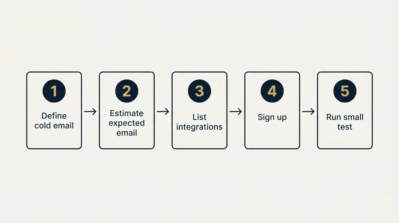 Step sequence: Getting Started Checklist (Define cold email, Estimate expected email, List integrations, Sign up)