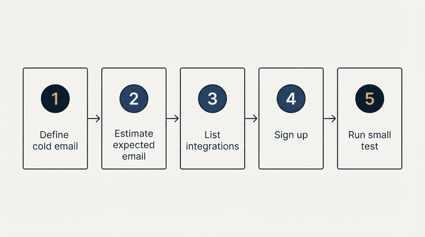 Step sequence: Getting Started Checklist (Define cold email, Estimate expected email, List integrations, Sign up)