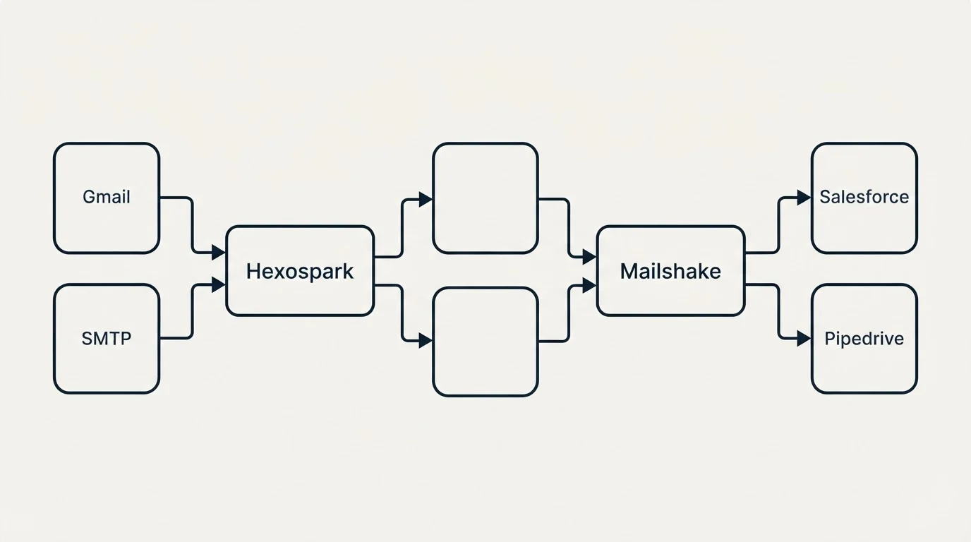 Integration schematic: Integration Ecosystem (Hexospark, Mailshake, Gmail, Salesforce)