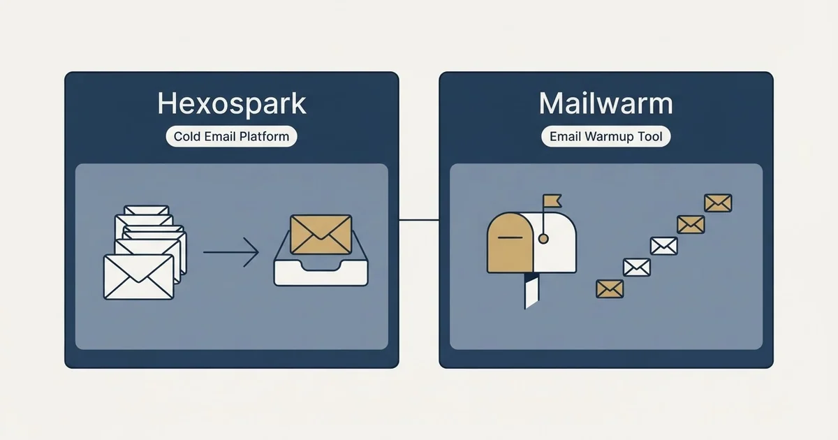 Side-by-side panels: Hexospark vs Mailwarm (Cold Email Platform, Email Warmup Tool)