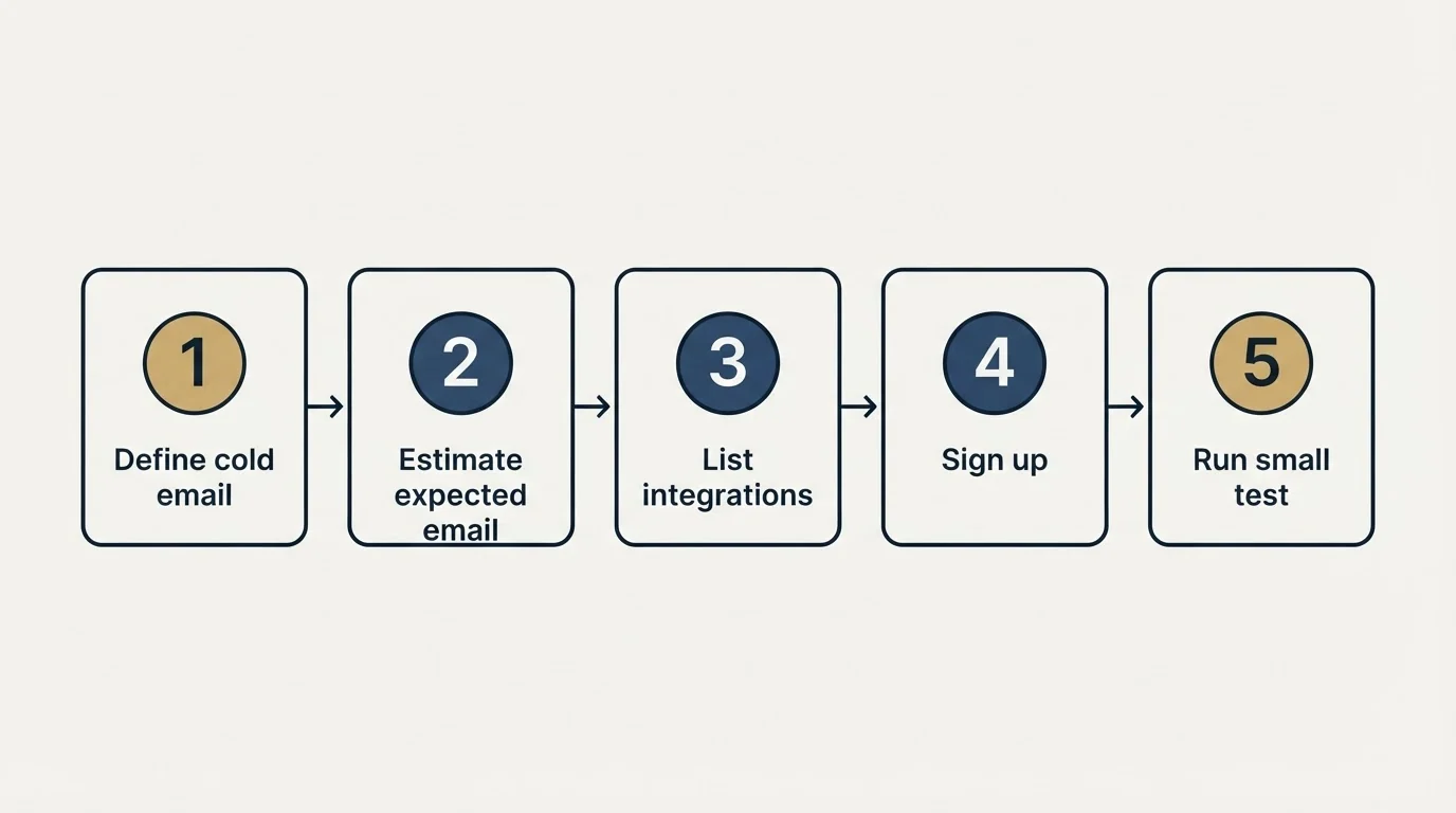 Step sequence: Getting Started Checklist (Define cold email, Estimate expected email, List integrations, Sign up)