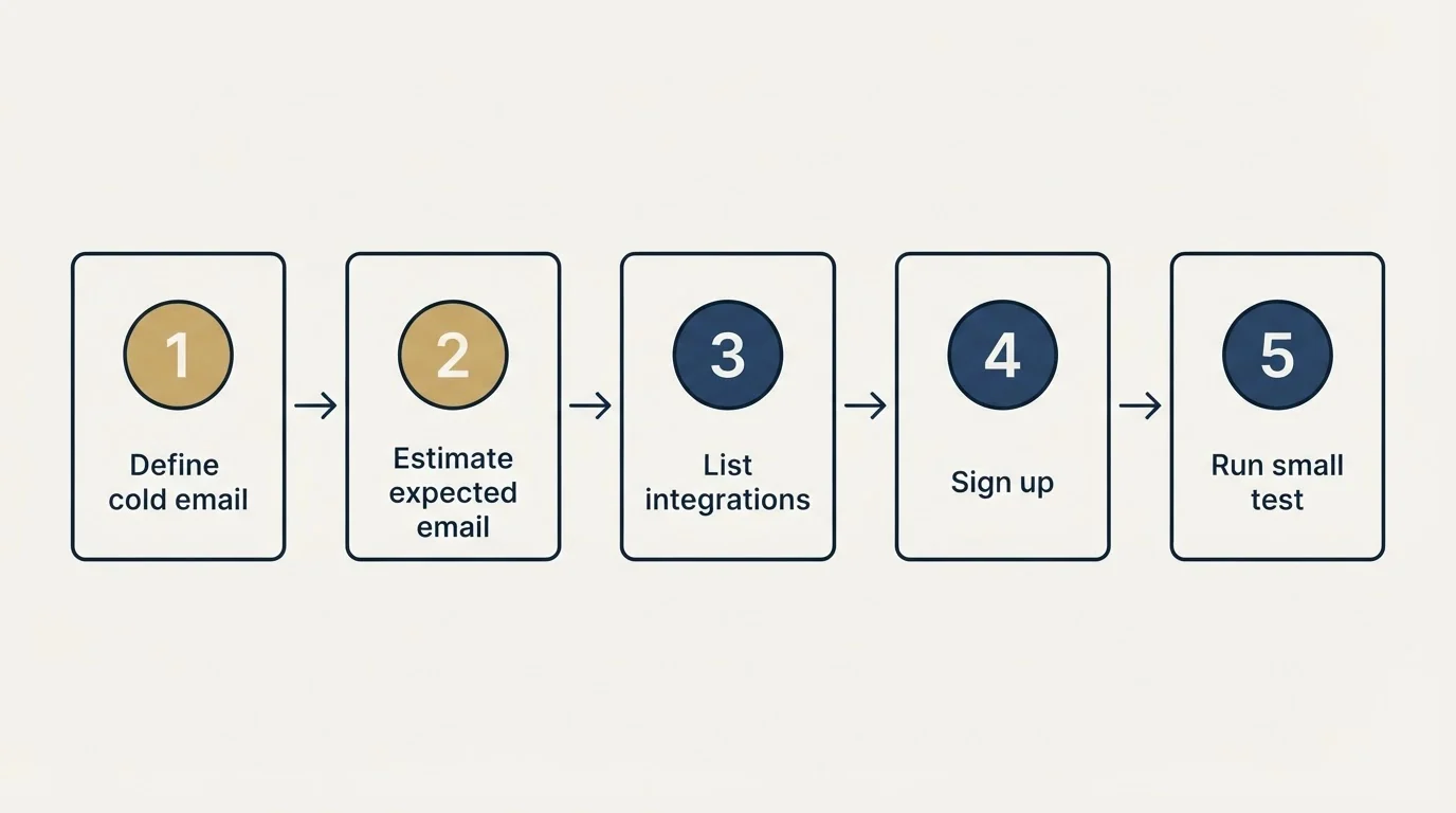 Step sequence: Getting Started Checklist (Define cold email, Estimate expected email, List integrations, Sign up)