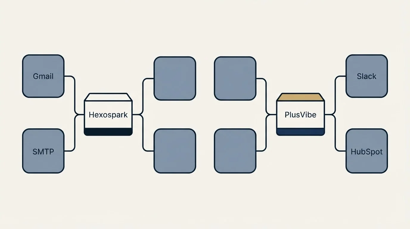 Integration flow: Integration Ecosystem (Hexospark, PlusVibe, Gmail, Slack)