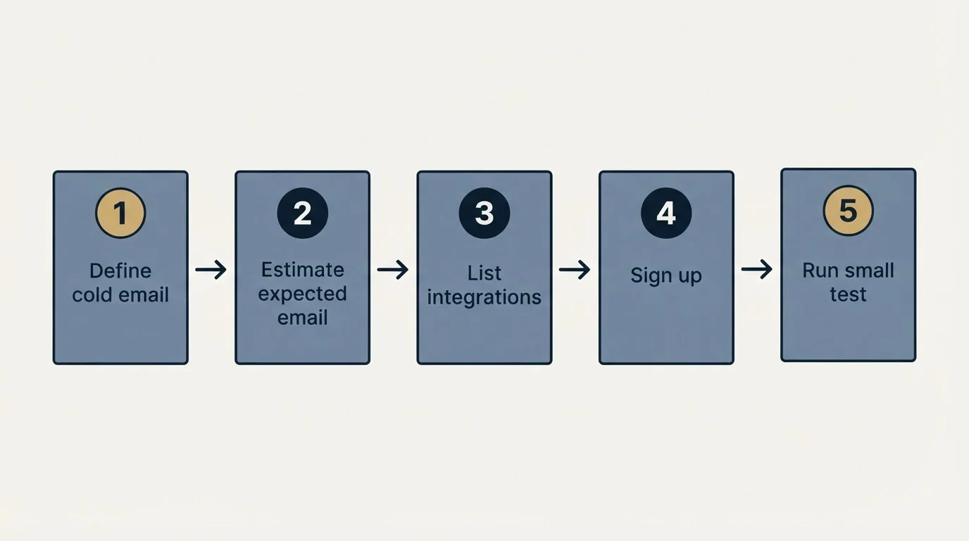 Step sequence: Getting Started Checklist (Define cold email, Estimate expected email, List integrations, Sign up)