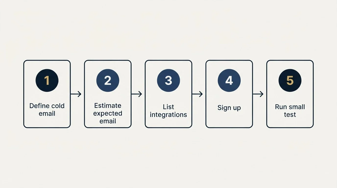 Step sequence: Getting Started Checklist (Define cold email, Estimate expected email, List integrations, Sign up)
