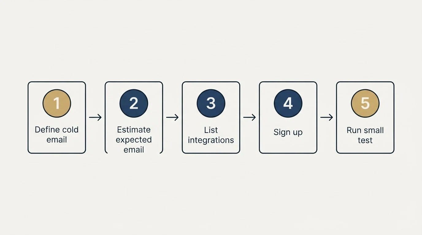 Step sequence: Getting Started Checklist (Define cold email, Estimate expected email, List integrations, Sign up)