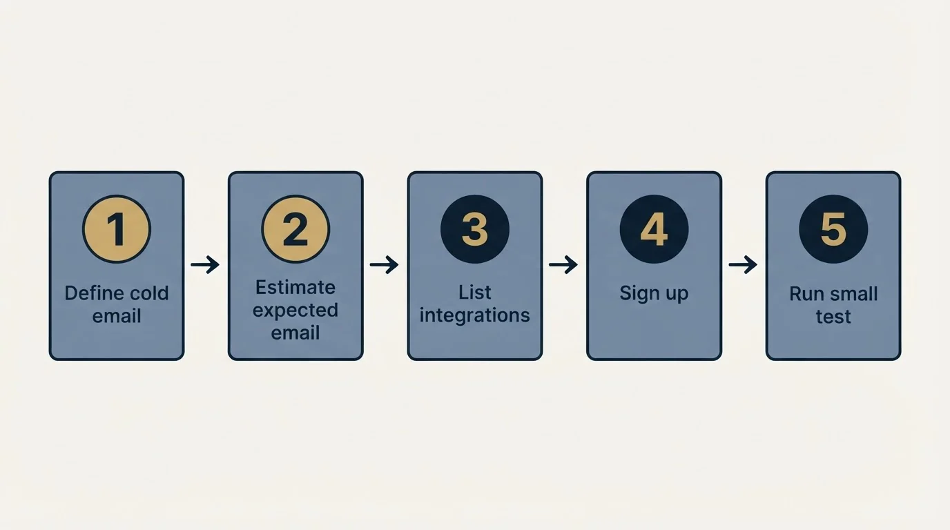 Step sequence: Getting Started Checklist (Define cold email, Estimate expected email, List integrations, Sign up)