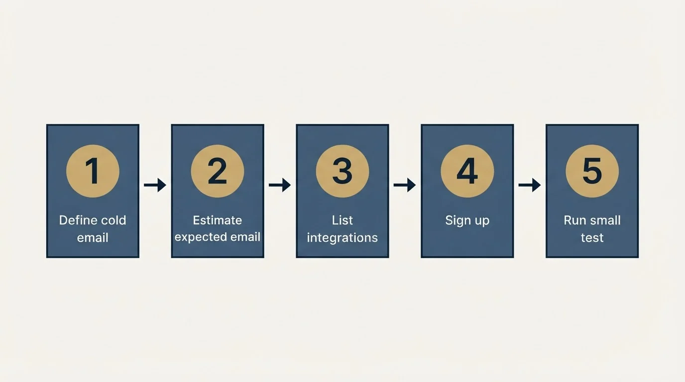 Step sequence: Getting Started Checklist (Define cold email, Estimate expected email, List integrations, Sign up)