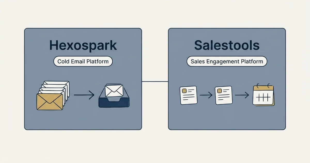 Side-by-side panels: Hexospark vs Salestools (Cold Email Platform, Sales Engagement Platform)