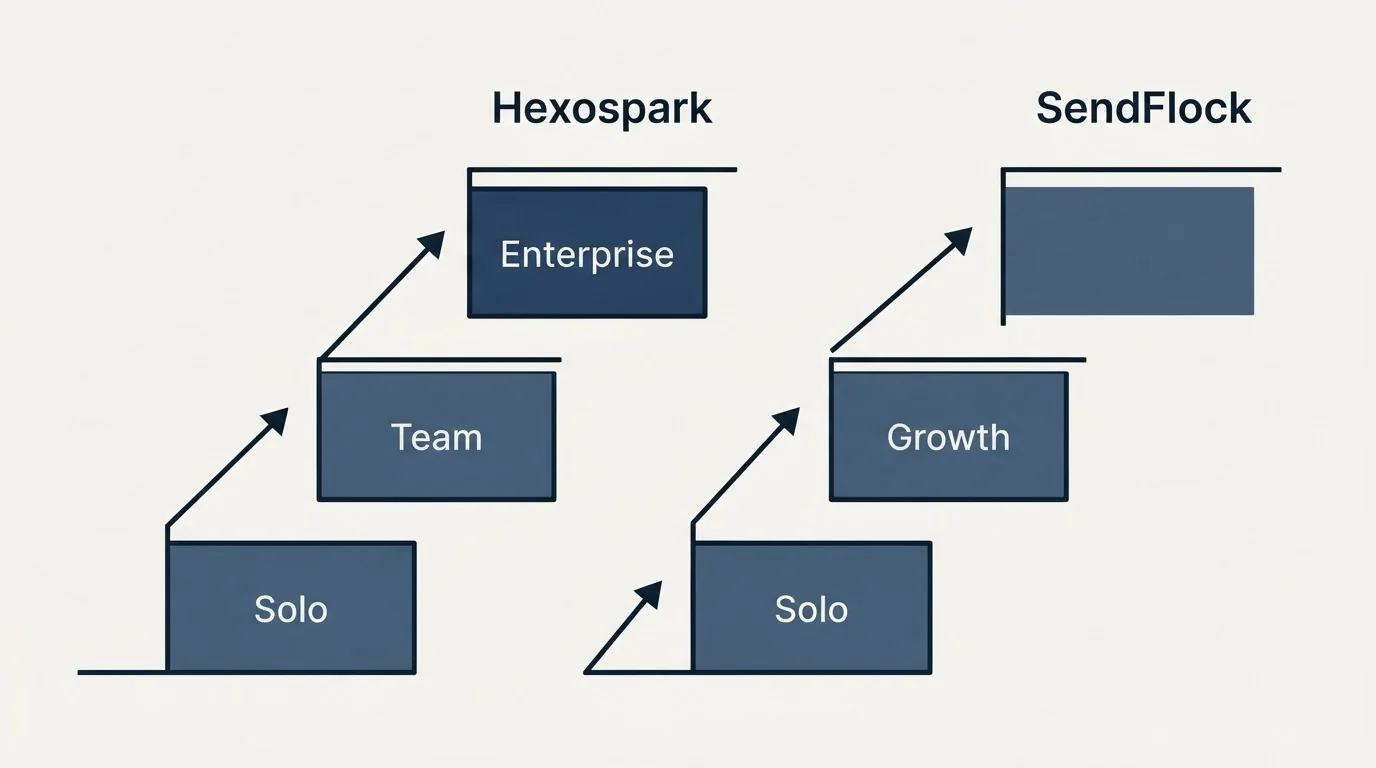 Pricing ladder: Pricing Comparison (Hexospark, SendFlock, Solo, Team)