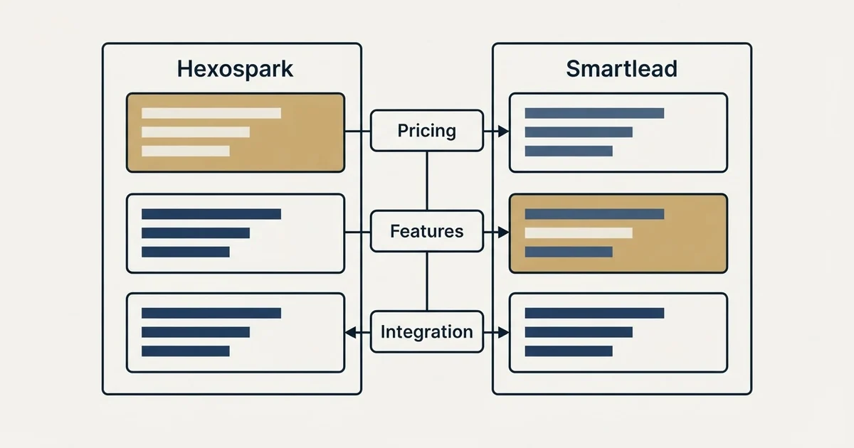 Comparison panel: Hexospark vs Smartlead (Pricing, Features, Integration)