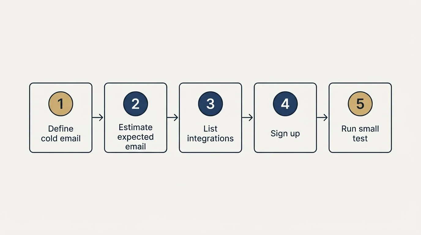Step sequence: Getting Started Checklist (Define cold email, Estimate expected email, List integrations, Sign up)