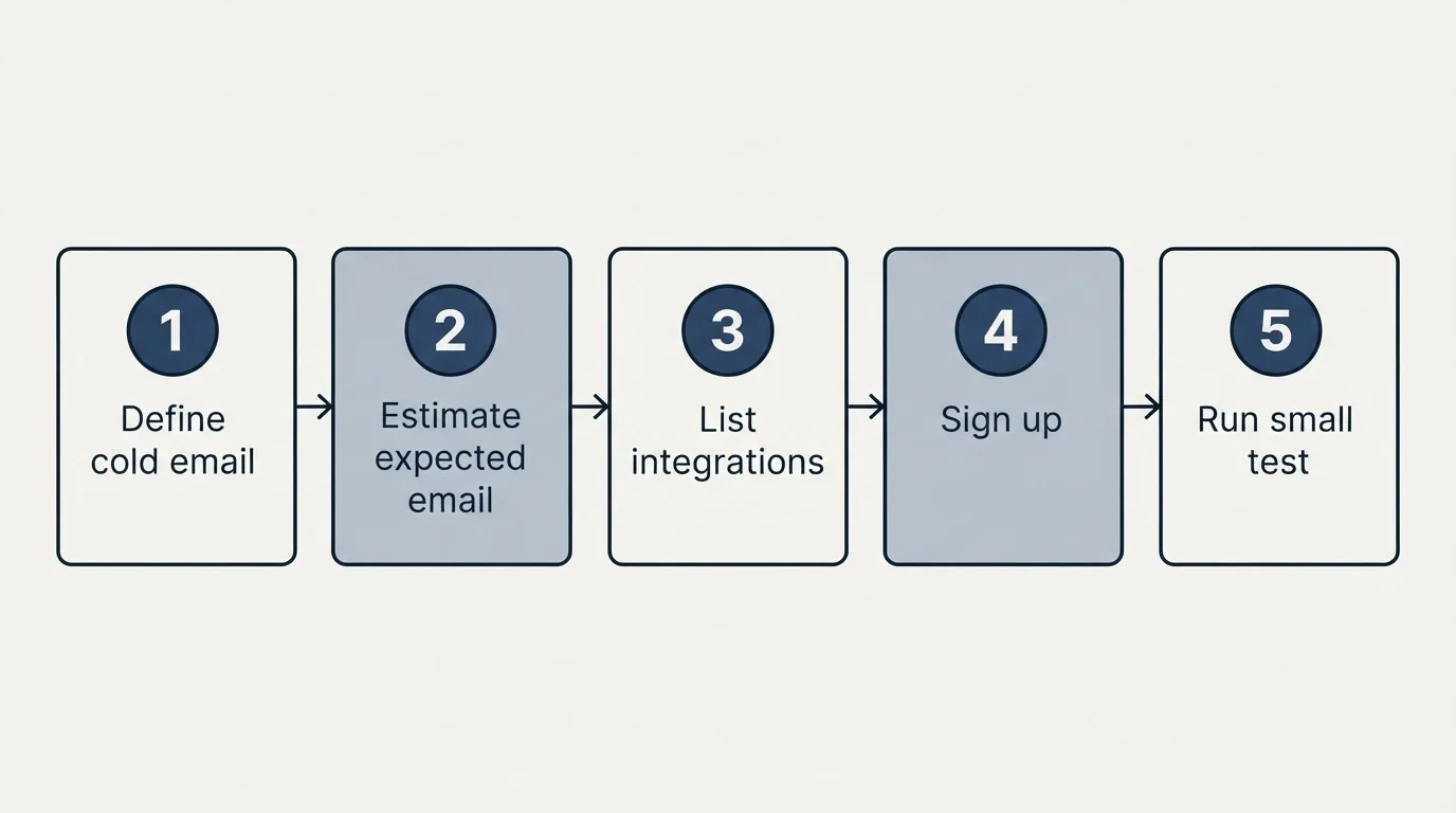 Step sequence: Getting Started Checklist (Define cold email, Estimate expected email, List integrations, Sign up)