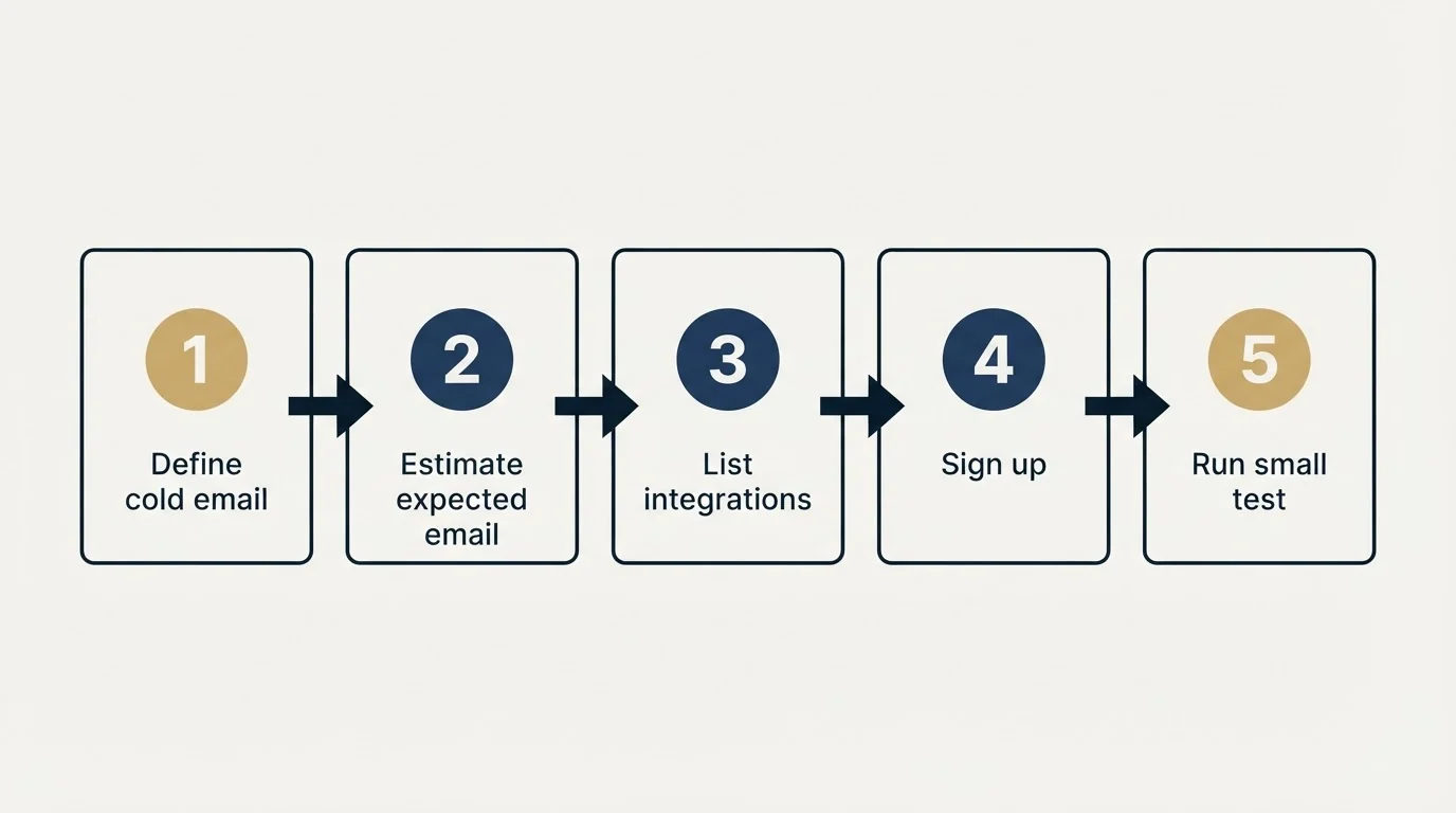 Step sequence: Getting Started Checklist (Define cold email, Estimate expected email, List integrations, Sign up)