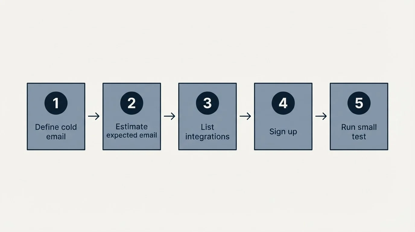 Step sequence: Getting Started Checklist (Define cold email, Estimate expected email, List integrations, Sign up)