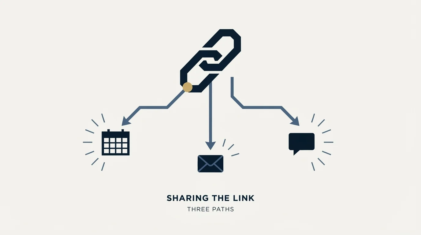 Section illustration: Sharing the link, and the three ways it travels