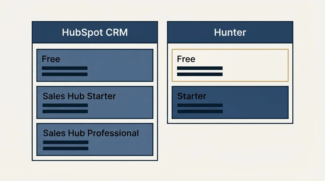 Pricing table: Pricing Comparison (HubSpot CRM, Hunter, Free, Sales Hub Starter)