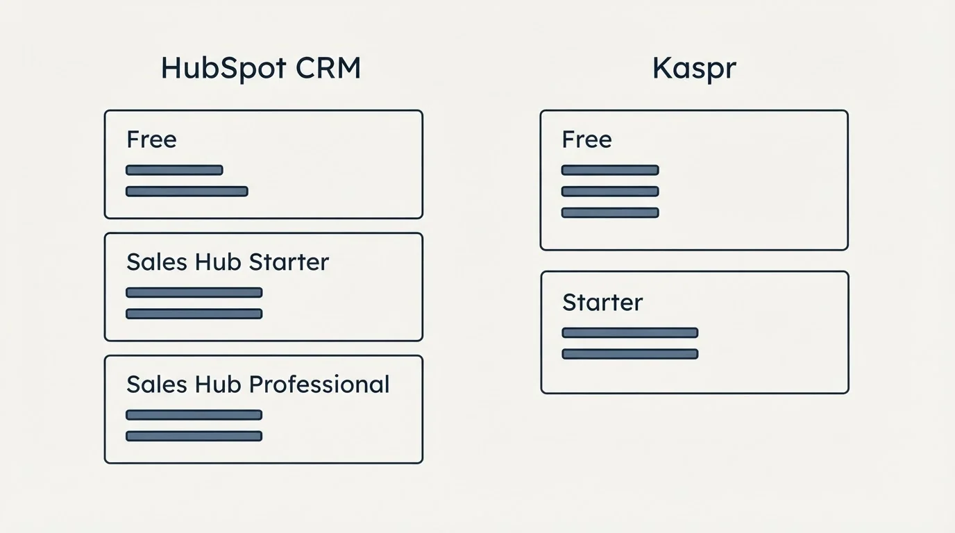 Pricing panels: Pricing Comparison (HubSpot CRM, Kaspr, Free, Sales Hub Starter)