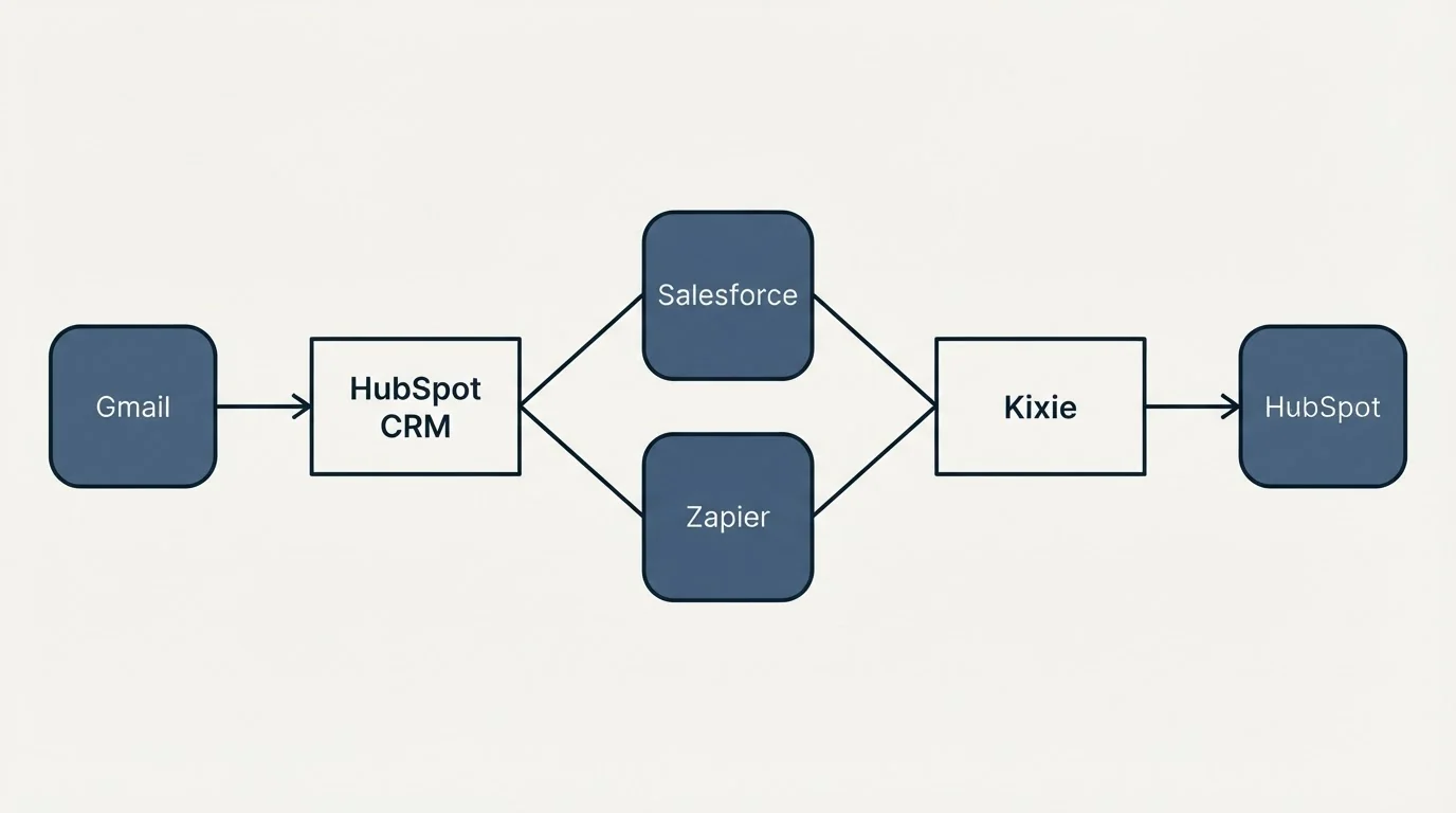 Integration schematic: Integration Ecosystem (HubSpot CRM, Kixie, Salesforce, Zapier)