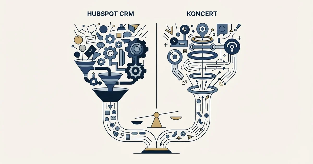 Editorial illustration for HubSpot CRM vs Koncert