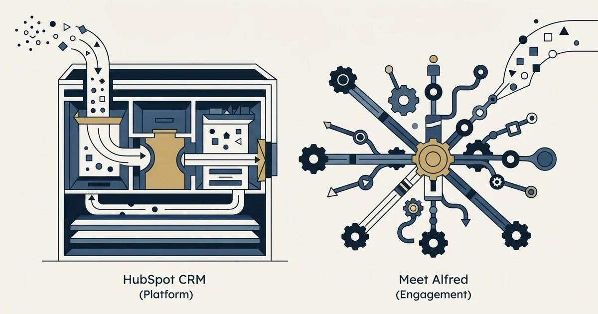 Editorial illustration for HubSpot CRM vs Meet Alfred