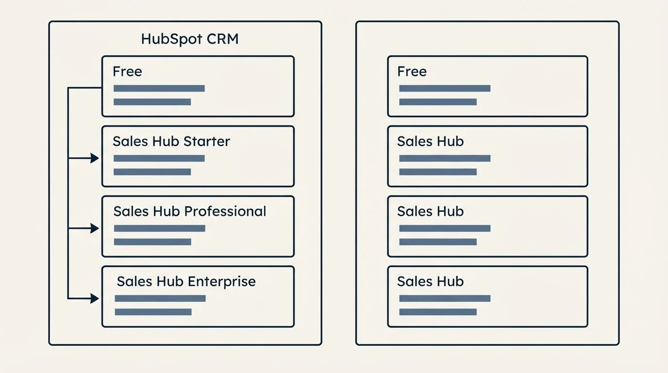 Pricing panels: Pricing Comparison (HubSpot CRM, Free, Sales Hub Starter, Sales Hub Professional)