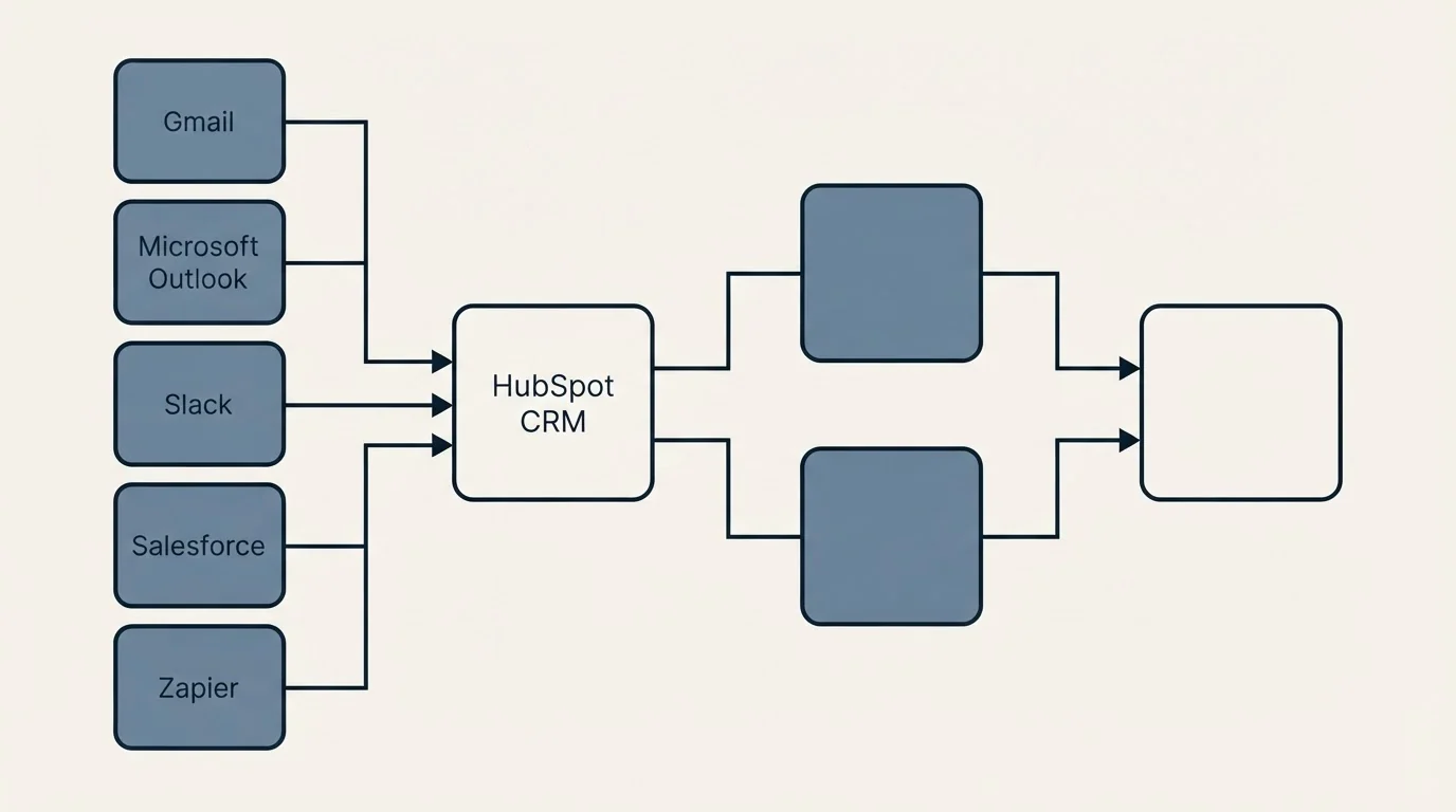 Integration flow: Integration Ecosystem (HubSpot CRM, Gmail, Microsoft Outlook, Slack)