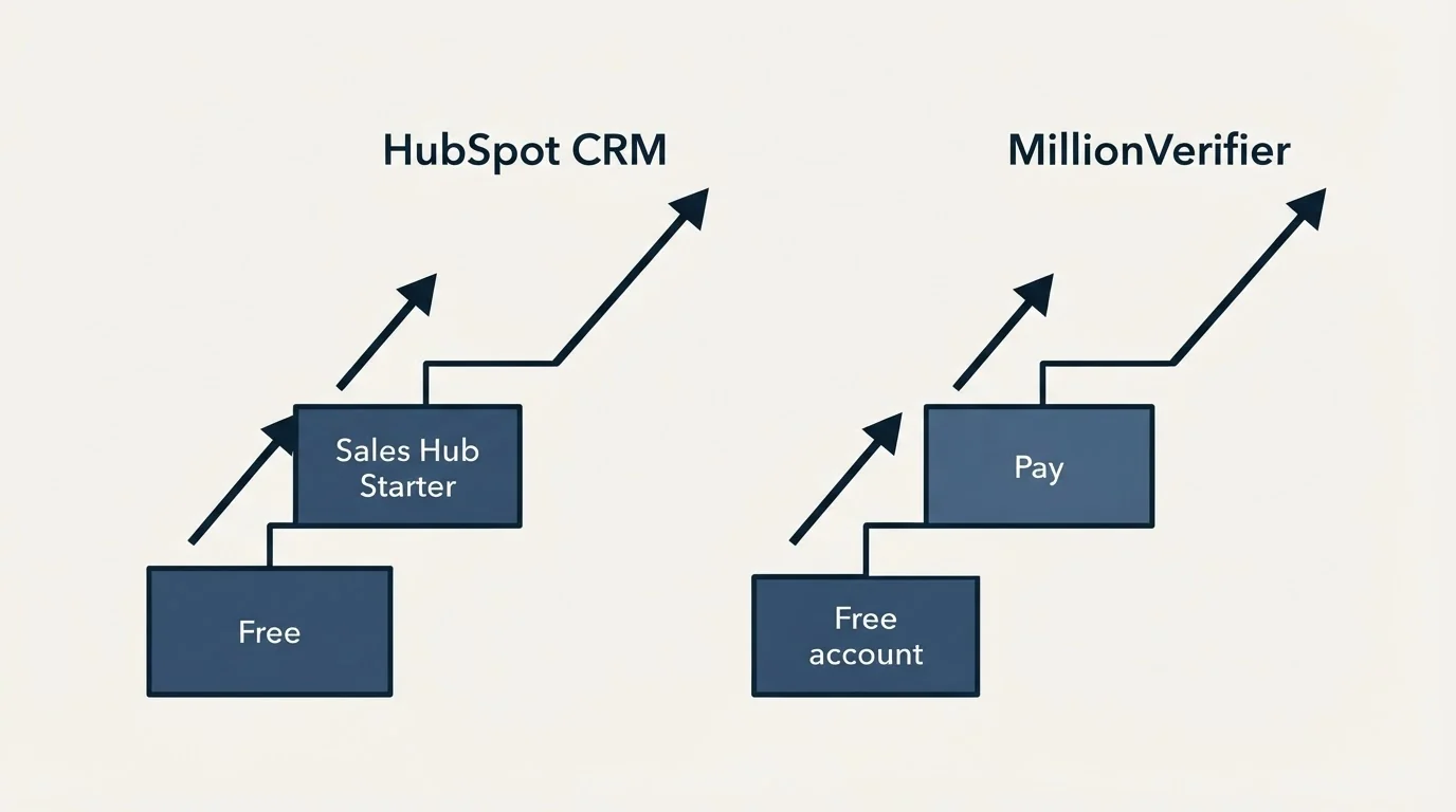 Pricing ladder: Pricing Comparison (HubSpot CRM, MillionVerifier, Free, Free account)