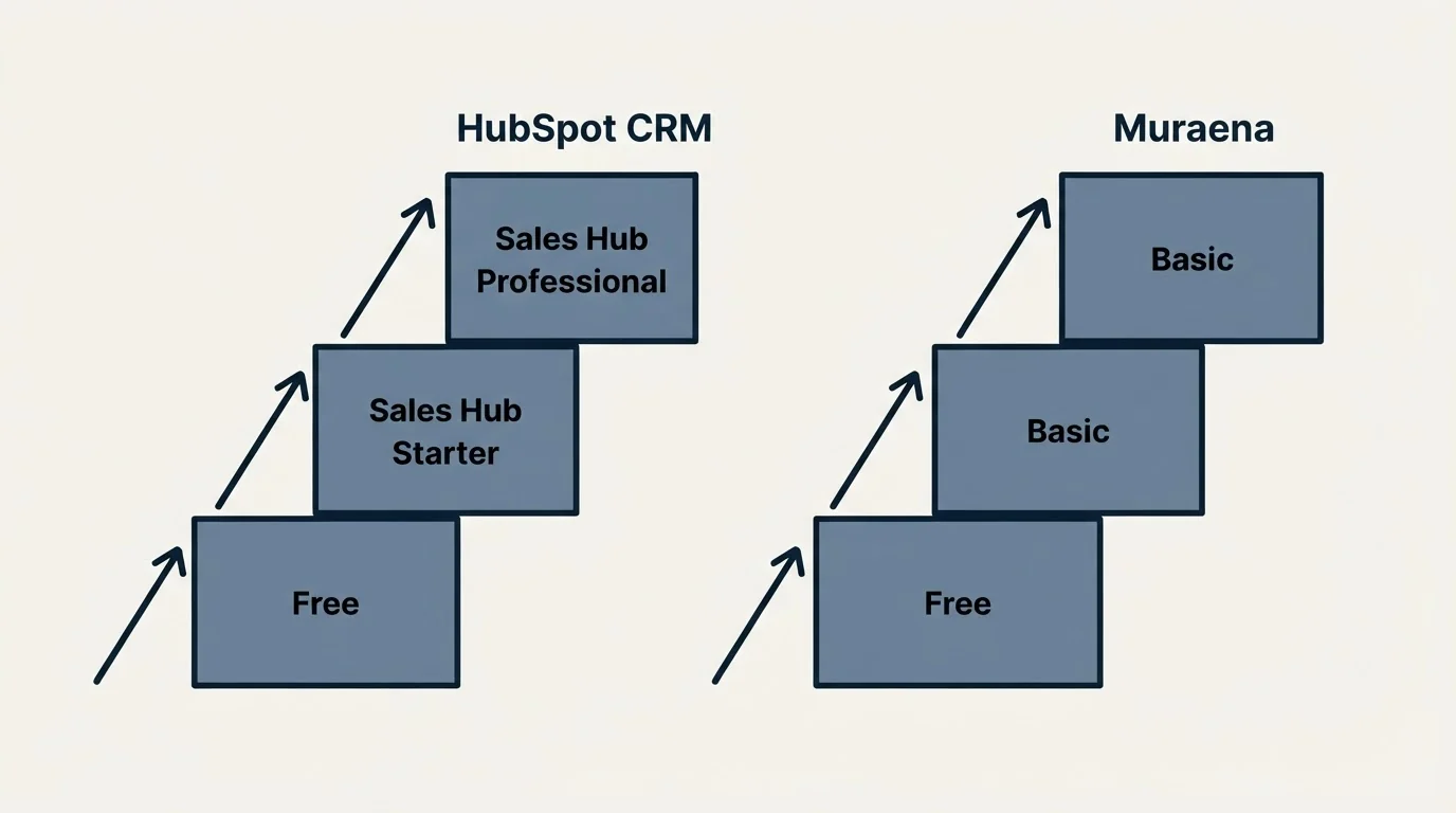 Pricing ladder: Pricing Comparison (HubSpot CRM, Muraena, Free, Sales Hub Starter)