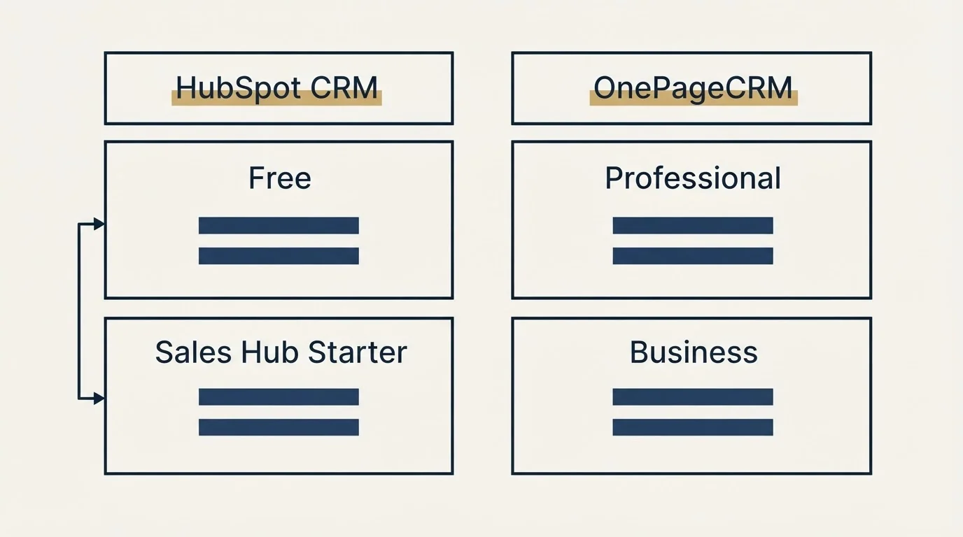 Pricing table: Pricing Comparison (HubSpot CRM, OnePageCRM, Free, Professional)