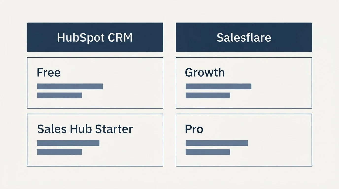 Pricing table: Pricing Comparison (HubSpot CRM, Salesflare, Free, Growth)