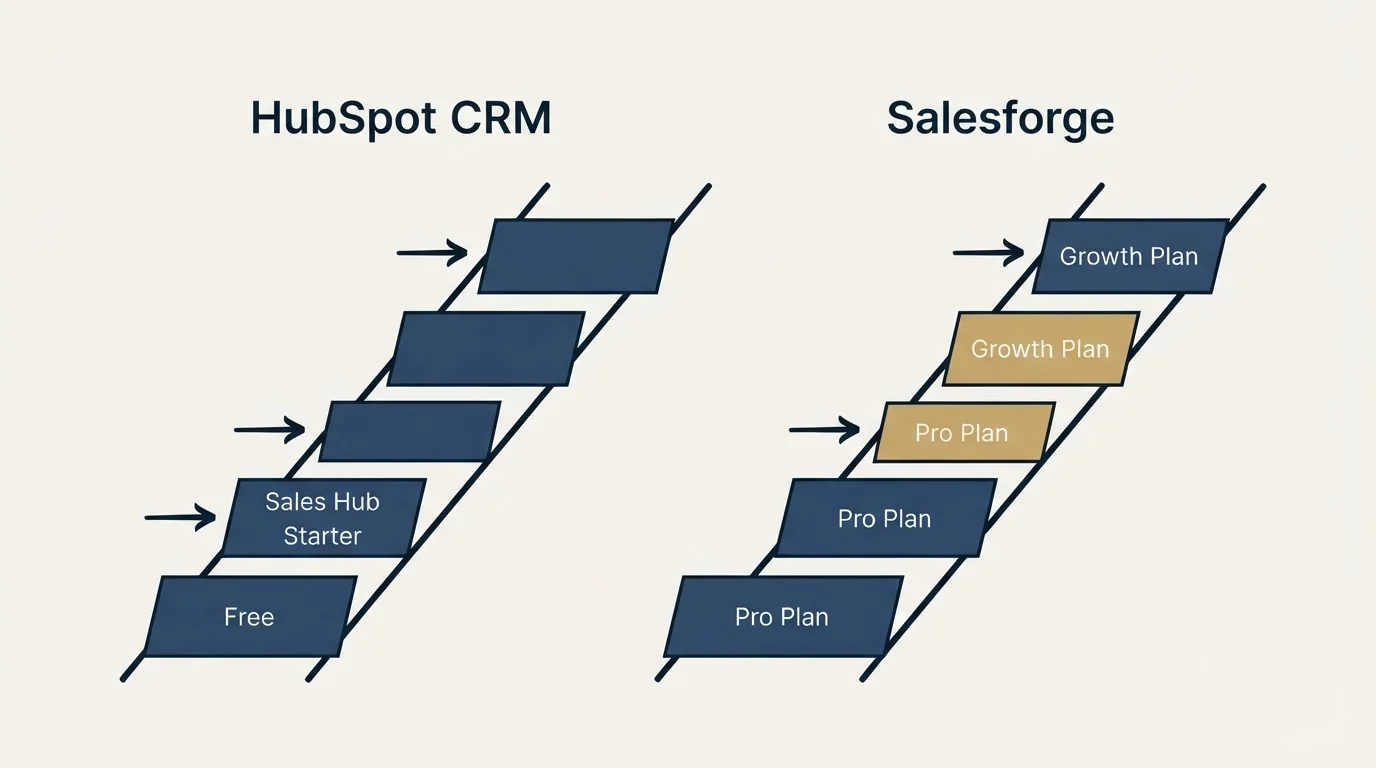 Pricing ladder: Pricing Comparison (HubSpot CRM, Salesforge, Free, Pro Plan)